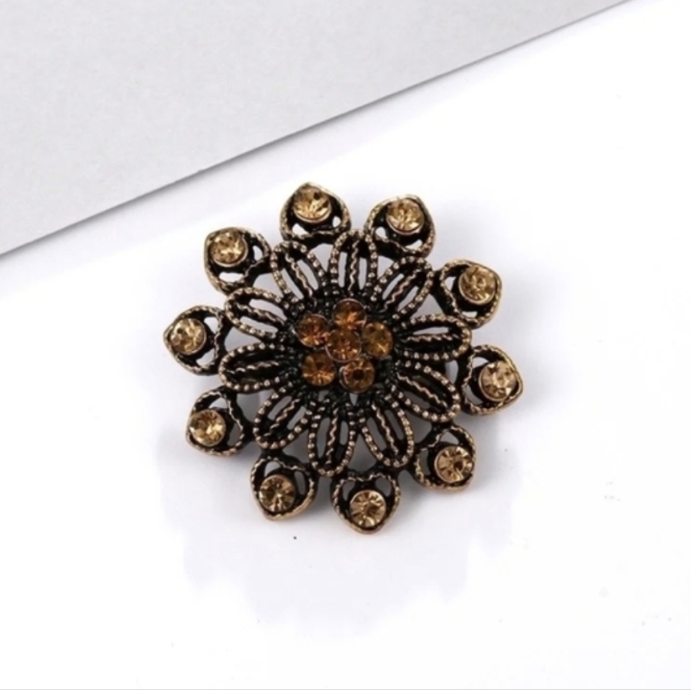 Floral Brooch with Orange Center & Gold Accents